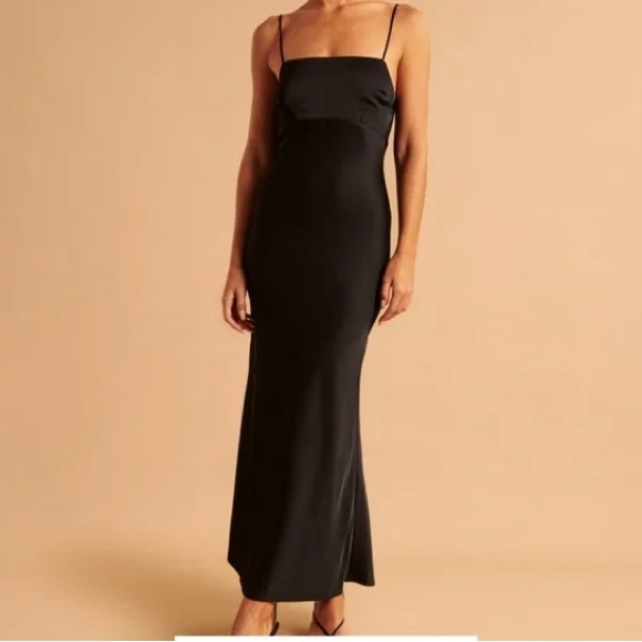 Abercrombie Elegant Black Satin Cowl Back Dress - Picture 2 of 4